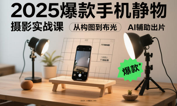 2025爆款手机静物摄影实战课，从构图到布光，不用贵设备，AI辅助出片-68资源