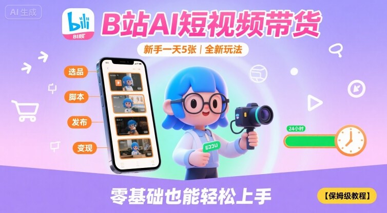 B站AI短视频带货，新手一天5张，全新玩法【保姆级教程】-68资源