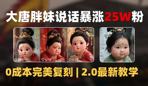 AI大唐胖贵妃说话2.0，40条视频暴涨40w粉，附独家变现攻略-68资源