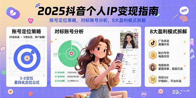 2025抖音个人IP变现指南，账号定位策略，对标账号分析，8大盈利模式拆解-68资源