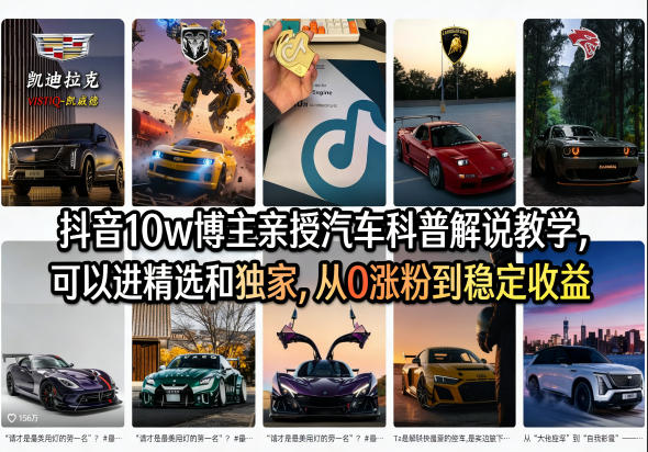 抖音10w博主亲授汽车科普解说教学，可以进精选和独家，从0涨粉到稳定收益(详细视频课程+1T素材)-68资源