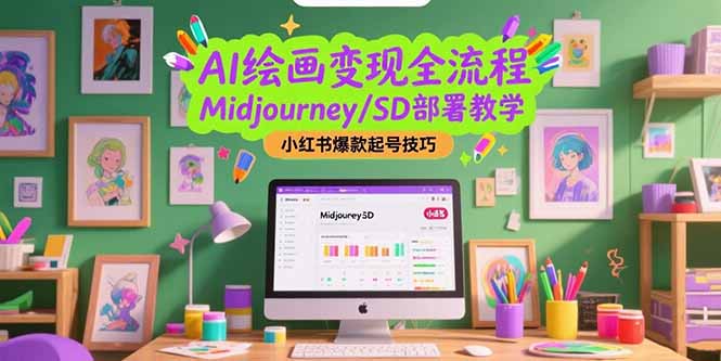 AI绘画变现全流程，Midjourney/SD部署教学，小红书爆款起号技巧-68资源