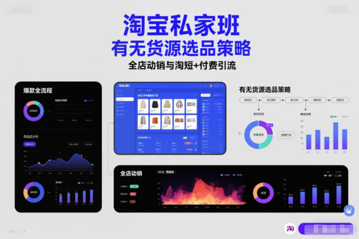 淘宝私家班，有无货源选品策略，高成功率爆款全流程打法，全店动销与淘短+付费引流(更新2026年4月)-68资源