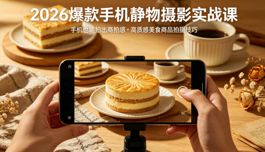2026爆款手机静物摄影实战课，手机也能拍出商拍感，学会拍出高质感美食商品-68资源
