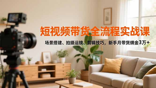 短视频带货全流程实战课，场景搭建、拍摄运镜、剪辑技巧，新手月带货佣金3万+-68资源