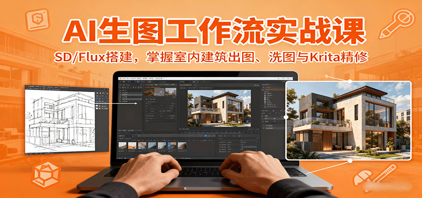 AI生图工作流实战课：SD/Flux搭建，掌握室内建筑出图、洗图与Krita精修-68资源