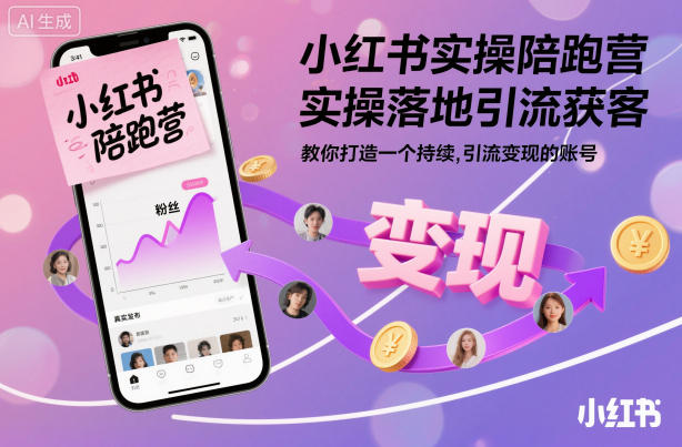 小红书实操陪跑营，实操落地引流获客，教你打造一个持续引流变现的账号-68资源