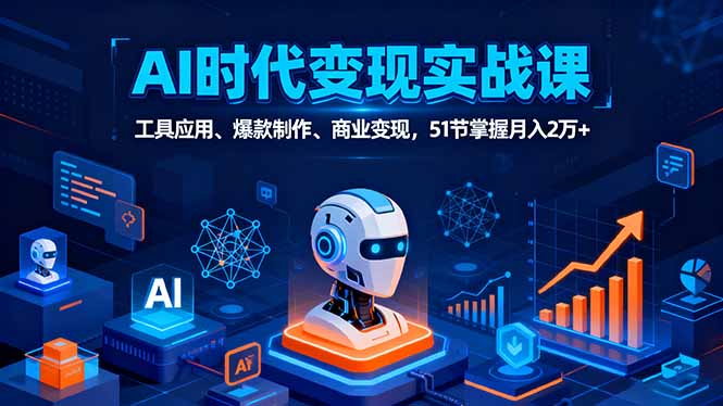 AI时代全场景实战课，工具应用、爆款制作、商业变现，51节掌握月入2万+-68资源