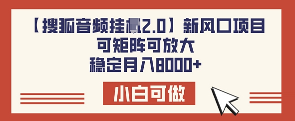 【搜狐音频挂JI2.0】新风口项目，可矩阵可放大，稳定月入8k-68资源