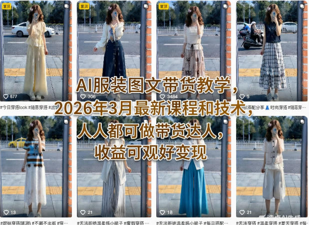 AI服装图文带货教学，2026年3月最新课程和技术，人人都可做带货达人，收益可观好变现-68资源