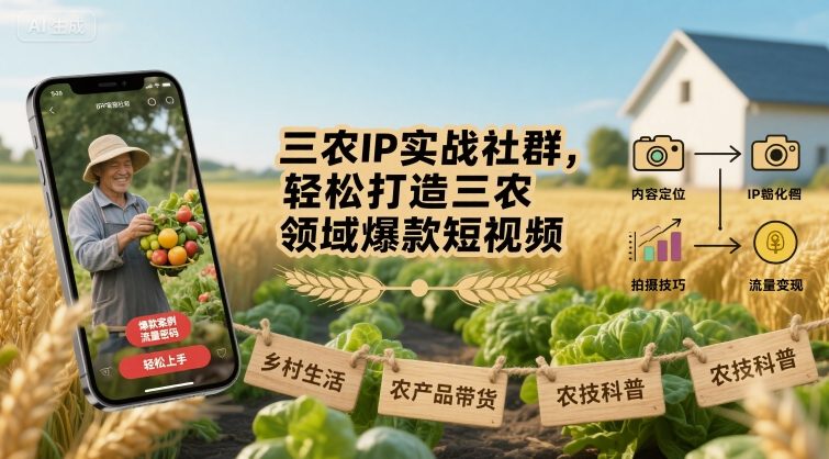 三农IP实战社群，轻松打造三农领域爆款短视频-68资源