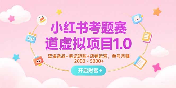 小红书考题赛道虚拟项目1.0，蓝海选品+笔记矩阵+店铺运营，单号月赚5000+-68资源