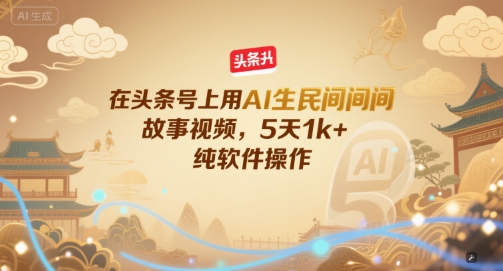 在头条号上用AI生民间故事视频，5天1k+，纯软件操作-68资源
