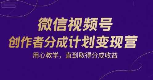微信视频号创作者分成计划变现营，用心教学，直到取得分成收益-68资源