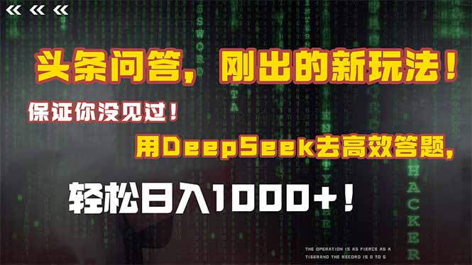 头条问答，刚出的新玩法！保证你没见过！结合Deepseek高效答题，日入1000+-68资源