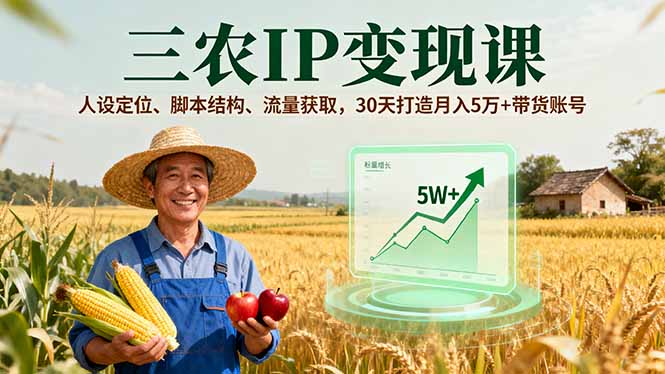 三农IP变现课，人设定位、脚本结构、流量获取，30天打造月入5万+带货账号-68资源