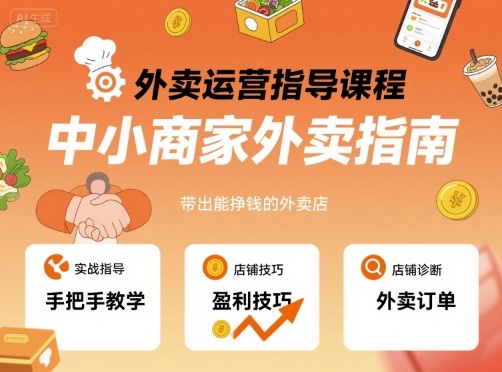 外卖运营指导课程，中小商家外卖指南，手把手带出能挣钱的外卖店-68资源