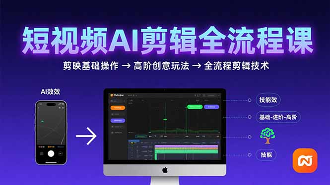 短视频AI剪辑技能，从剪映基础操作到高阶创意玩法，全流程剪辑技术-68资源