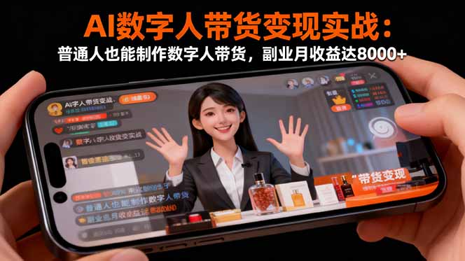 AI数字人带货变现实战：普通人也能制作数字人带货，副业月收益达8000+-68资源