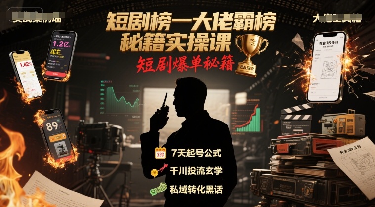 短剧榜一大佬霸榜秘籍实操课，短剧爆单秘籍-68资源