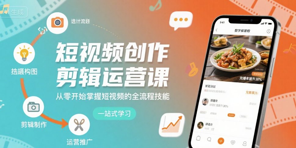 短视频创作剪辑运营课，从零开始掌握短视频的全流程技能-68资源