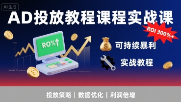AD投放教程课程实战课，实现广告ROI300%+可持续暴利-68资源