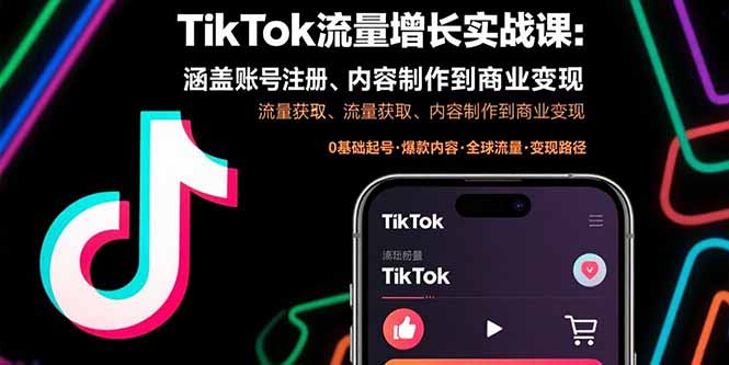 TikTok流量增长实战课：涵盖账号注册、流量获取、内容制作到商业变现-68资源