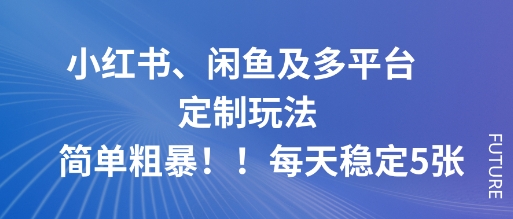 小红书、闲鱼及多平台定制玩法简单粗暴！每天稳定5张-68资源