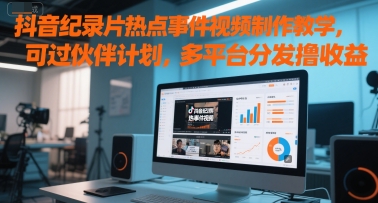 抖音纪录片热点事件视频制作教学，可过伙伴计划，多平台分发撸收益-68资源
