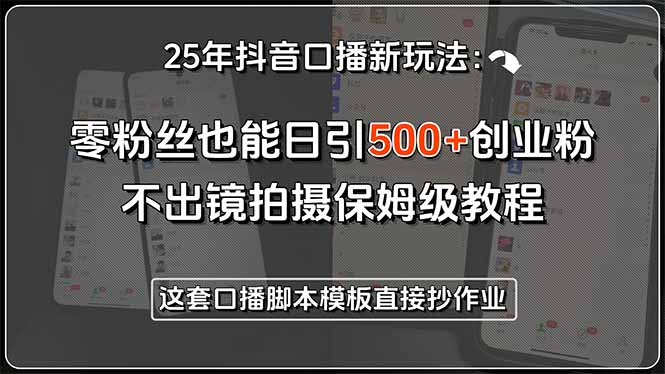 25年抖音口播新玩法：零粉丝也能日引500+创业粉，不出镜拍摄保姆级教程...-68资源