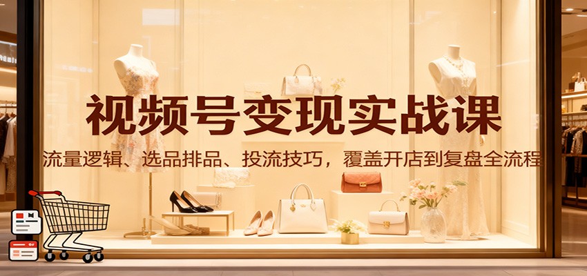 视频号变现实战课：流量逻辑、选品排品、投流技巧，覆盖开店到复盘全流程-68资源