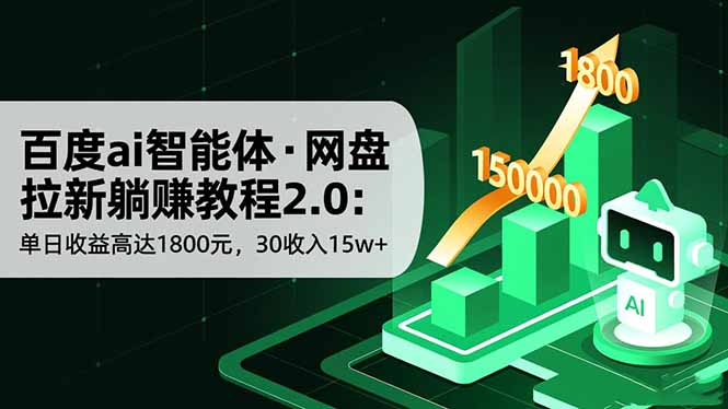 百度ai智能体·网盘拉新躺赚教程2.0：单日收益高达1800元，30收入15w+-68资源