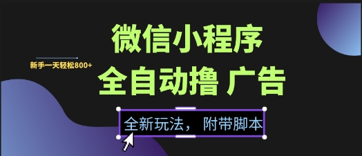 微信小程序全自动撸广告项目，彻底解决没流量的问题，新手一天8张+【揭秘】-68资源