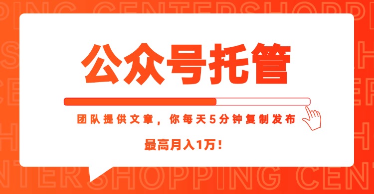 【公众号托管 】我提供文章，你每天５分钟复制发布，最高月入1W-68资源