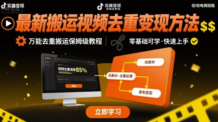 最新搬运视频去重变现方法，万能去重搬运保姆级教程-68资源