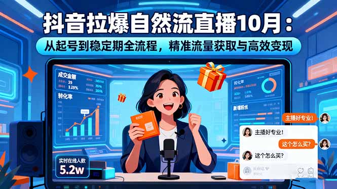 抖音拉爆自然流直播10月：从起号到稳定期全流程，精准流量获取与高效变现-68资源