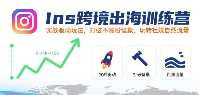 Ins跨境出海训练营，实战驱动玩法，打破不涨粉怪象，玩转社媒自然流量-68资源