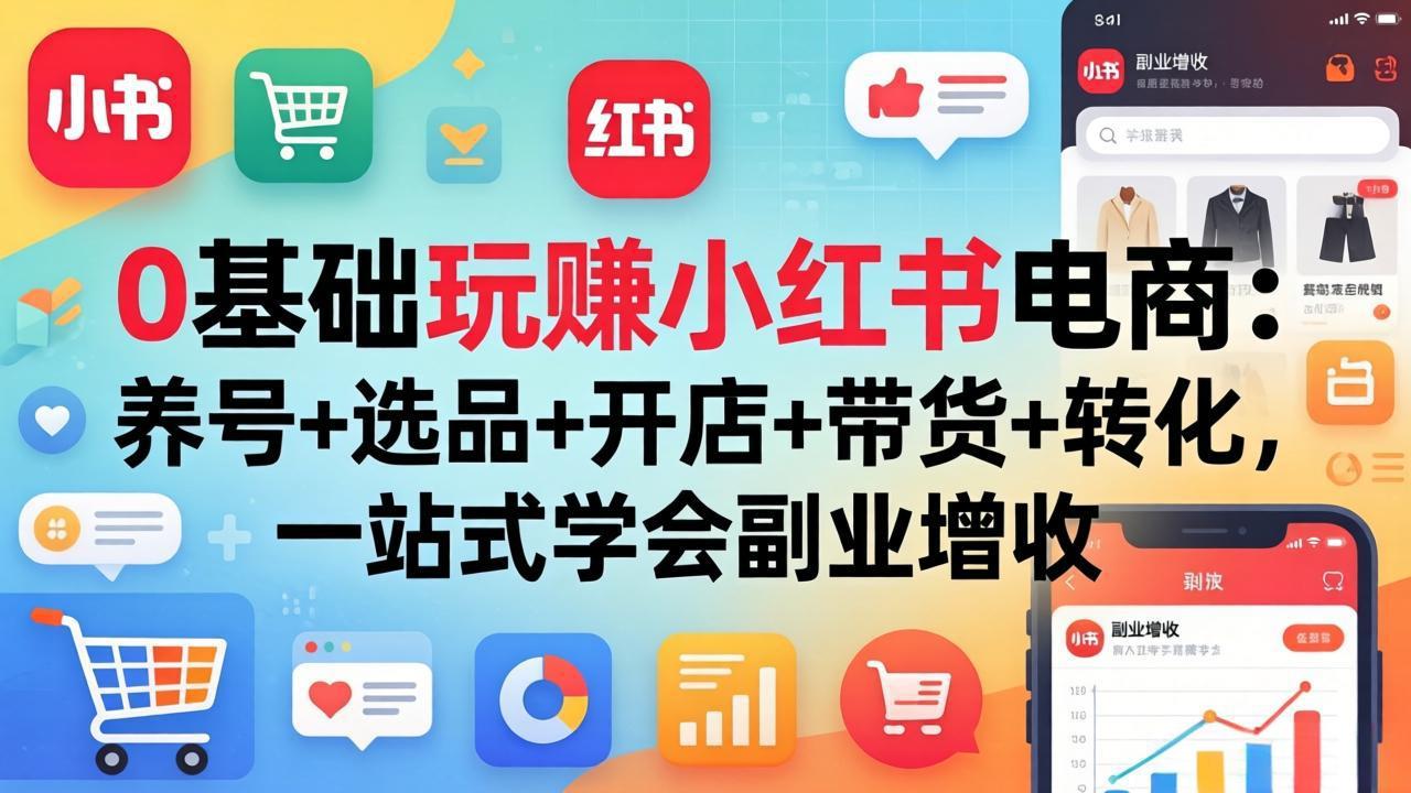 0基础玩赚小红书电商：养号+选品+开店+带货+转化，一站式学会副业增收-68资源