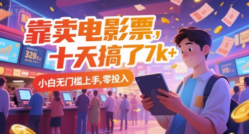 靠卖电影票，十天搞了7k+，小白无门槛上手，零投入【揭秘】-68资源