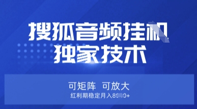 【搜狐音频挂G】独家技术，可矩阵可放大，红利期稳定月入8k【揭秘】-68资源