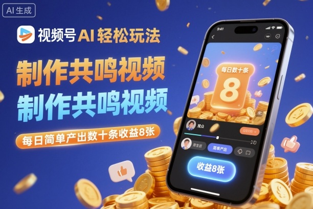 视频号AI轻松玩法，制作共鸣视频，每日简单产出数十条收益8张-68资源