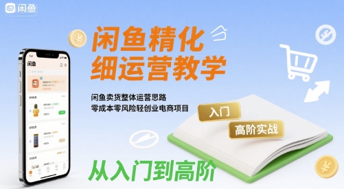 闲鱼精细化运营入门+高阶实战教学，闲鱼卖货整体运营思路，零成本零风险轻创业电商项目-68资源