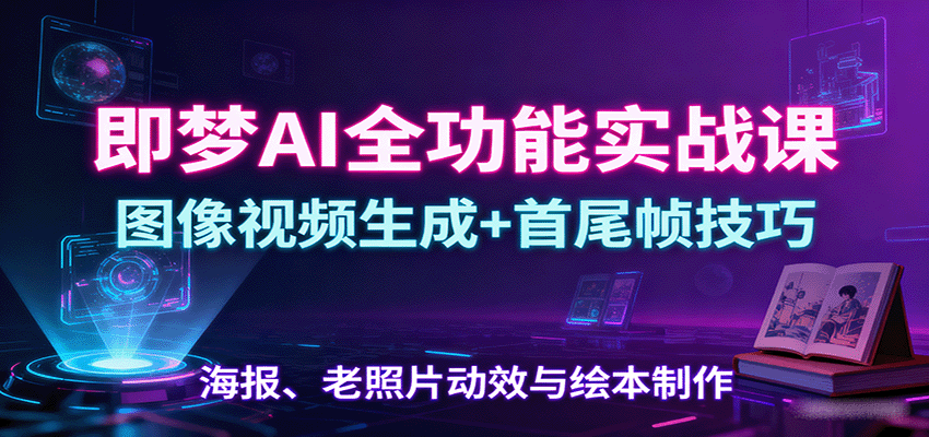 即梦AI全功能实战课：图像视频生成+首尾帧技巧，海报、老照片动效与绘本制作-68资源
