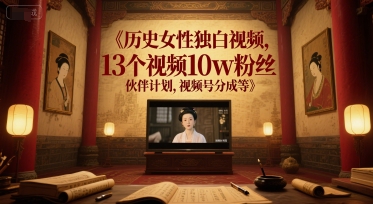 历史女性独白视频，13个视频10w粉丝，伙伴计划，视频号分成等-68资源