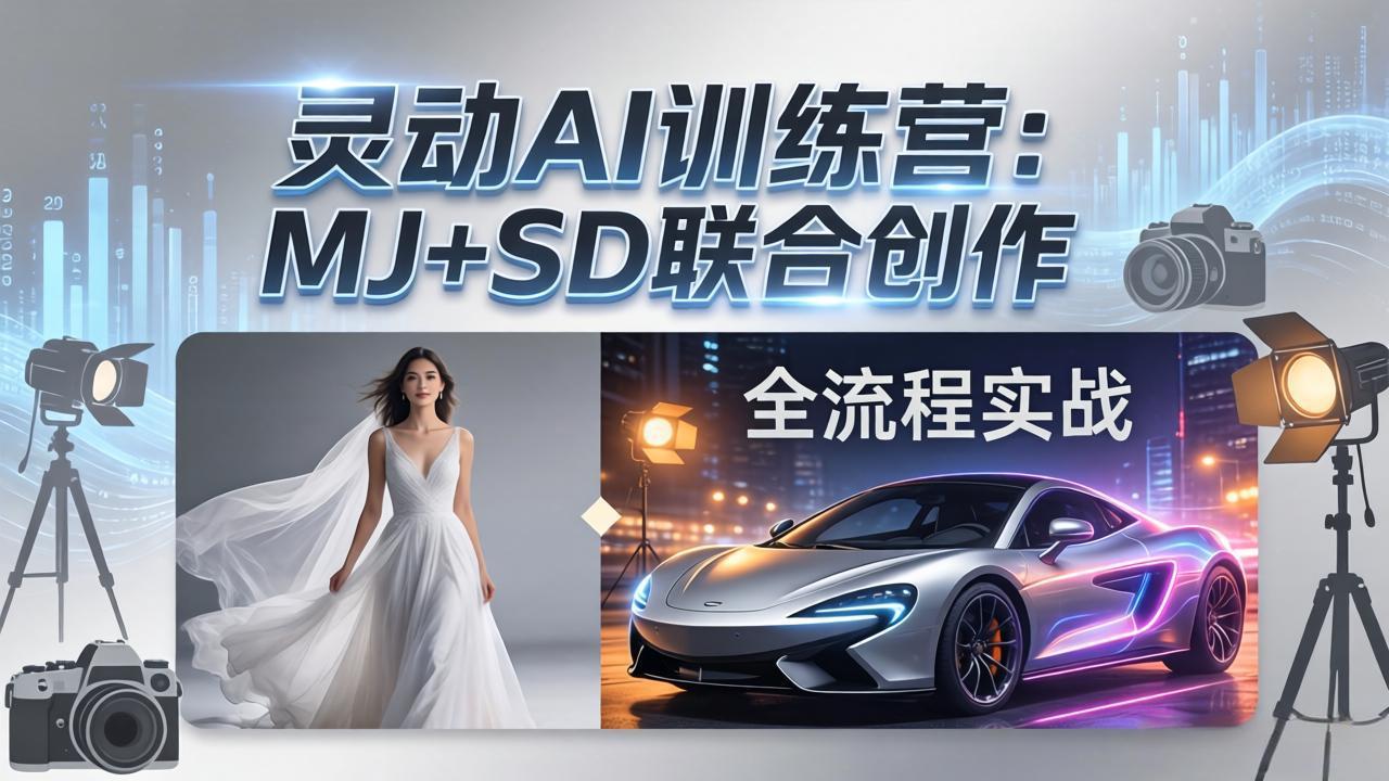 灵动AI训练营-3.0课程：MJ+SD联合创作，从婚纱大片到汽车广告，摄影后期全流程实战-68资源