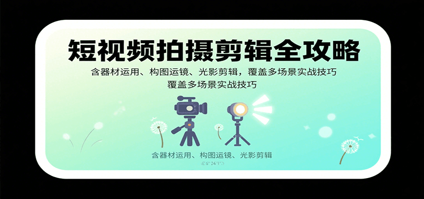 短视频拍摄剪辑全攻略：含器材运用、构图运镜、光影剪辑，覆盖多场景实战技巧-68资源