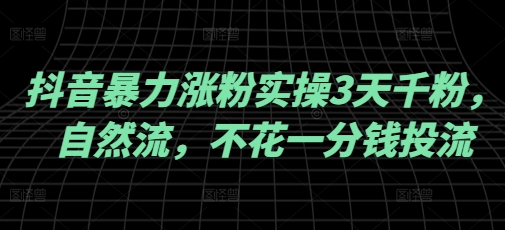 抖音暴力涨粉实操3天千粉，自然流，不花一分钱投流，实操经验分享-68资源