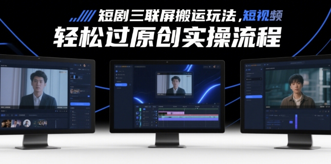 短剧三联屏搬运玩法，短剧搬运轻松过原创实操流程-68资源
