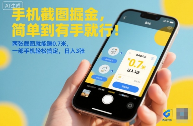 手机截图掘金，简单到有手就行！两张截图就能賺0.7米，一部手机轻松搞定，日入3张【揭秘】-68资源