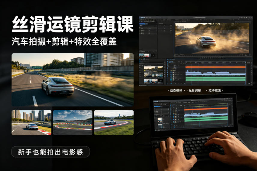 大叔丝滑运镜剪辑课，汽车拍摄+剪辑+特效全覆盖，新手也能拍出电影感-68资源